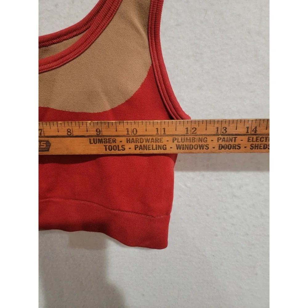 Fabletics Phoenix Seamless Sports Bra S Small Red Tan Colorblock Activewear Yoga